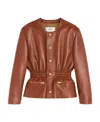 Celine Pleated Belt Leather Jacket In Brown