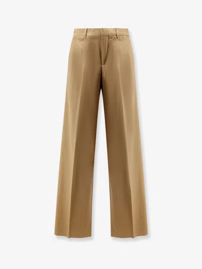 Celine Pleated Cotton Trousers In Neutral