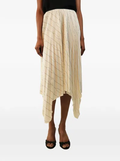 Pre-owned Celine Pleated Handkerchief-hem Midi Skirt In Neutrals
