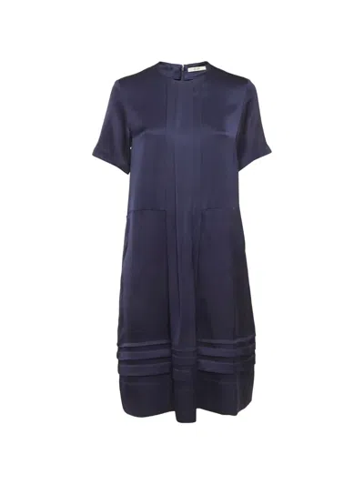 Pre-owned Celine Pleated Satin Midi Dress In Blue