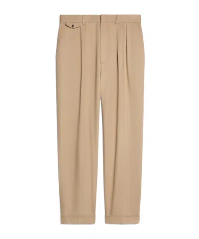 Celine Pleated Trousers In Cotton Twill In Neutral