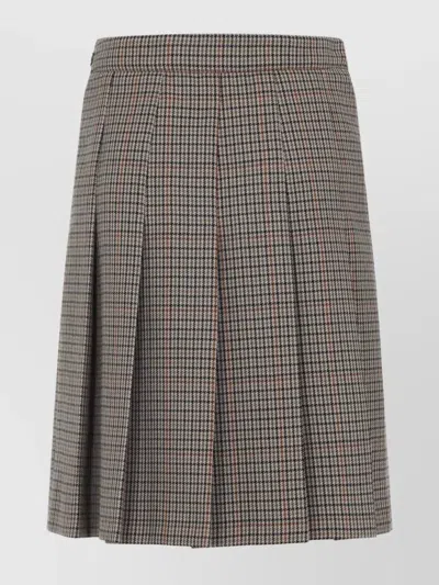Celine Pleated Wool Checkered Mini Skirt In Gray