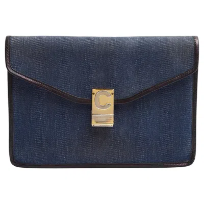 Pre-owned Celine Céline Pochette Enveloppe 1985s Leather Denim Navy Diamond Clutch  In Blue