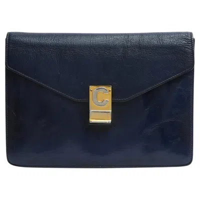 Pre-owned Celine Céline Pochette Enveloppe 1985s Navy Leather Navy Envelope Diamond Clutch  In Blue