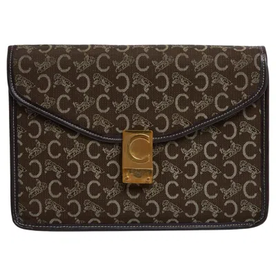 Pre-owned Celine Céline Pochette Enveloppe Calèche 1985s Brown Monogram Canvas Clutch