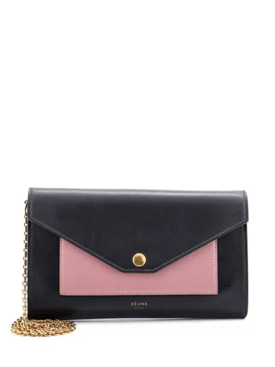 Pre-owned Celine Pocket Envelope Leather Small Shoulder Bag In Black