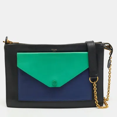 Pre-owned Celine Pocket Envelope Tricolor Leather Chain Pouch In Multicolor