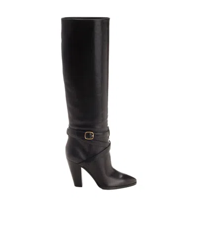 Celine Knee-length Wilters Leather Boots With Ankle Strap 10cm In Black