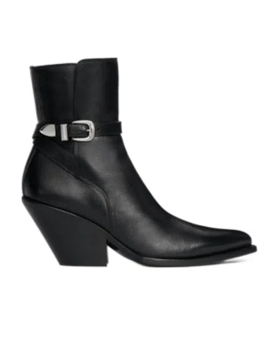 Celine Logo Clasp Pointed Boots In Black