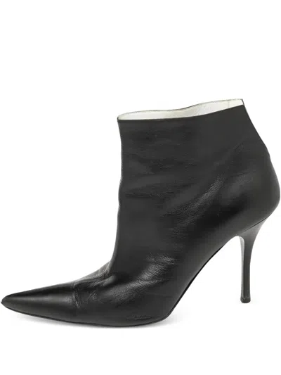 Pre-owned Celine Pointed-toe Leather Boots In Black