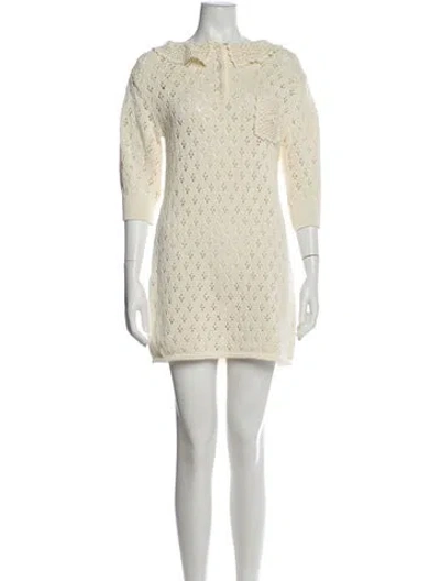 Pre-owned Celine Pointelle Mini Mini Dress In Neutral