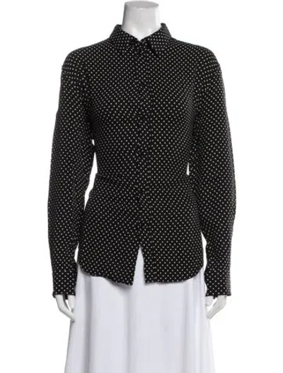 Pre-owned Celine Polka Dot Print Long Sleeve Blouse In Black