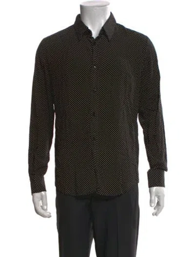 Pre-owned Celine Polka Dot Print Long Sleeve Dress Shirt In Black