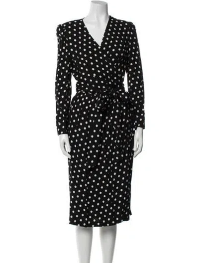 Pre-owned Celine Polka Dot Print Midi Length Dress In Black