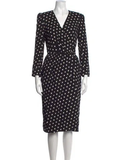 Pre-owned Celine Polka Dot Print Midi Length Dress In Black/white