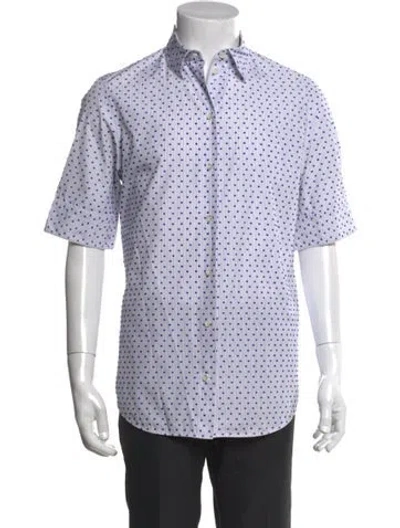 Pre-owned Celine Polka Dot Print Short Sleeve Shirt In White