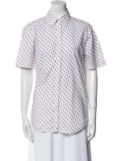 Pre-owned Celine Polka Dot Print Short Sleeve Shirt In White