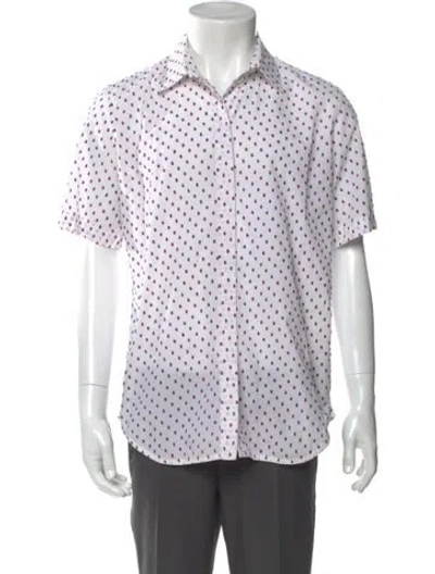 Pre-owned Celine Polka Dot Print Short Sleeve Shirt In White