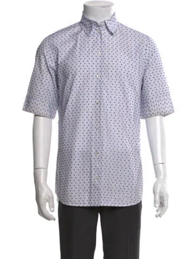 Pre-owned Celine Polka Dot Print Short Sleeve Shirt In White