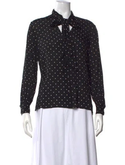 Pre-owned Celine Polka Dot Print Tie Neck Blouse In Black
