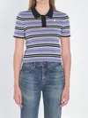 Celine Women Striped Cotton Polo Shirt In Blue