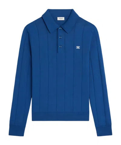 Celine Polo In Fine Silk And Cotton In Blue