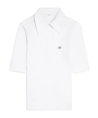 Celine Polo Shirt In Ribbed Cotton And Silk In White