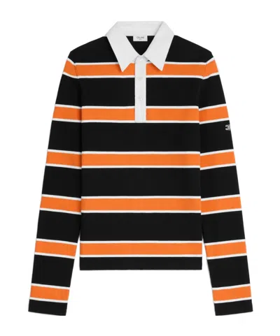 Celine Polo Shirt In Striped Cotton Jersey In Multi
