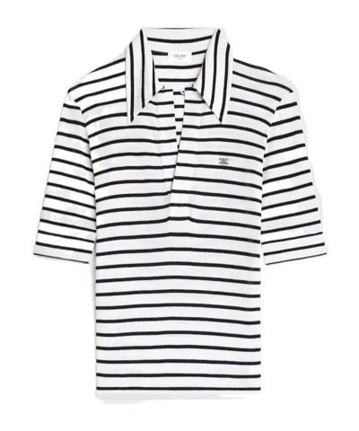 Celine Polo Shirt In Striped Silk Jersey In Multi