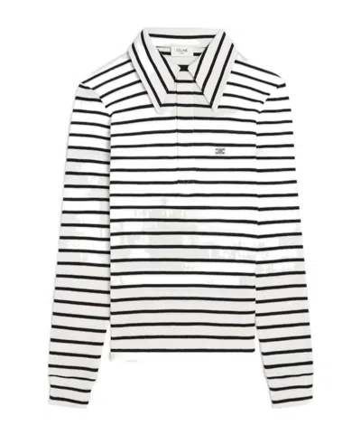 Celine Polo Shirt In Striped Silk Jersey In White