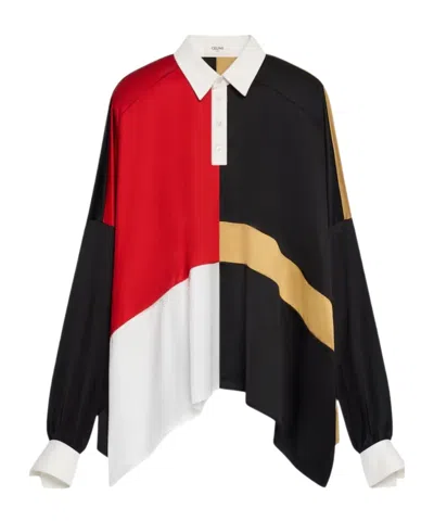 Celine Polo Shirt In Viscose Satin In Multi
