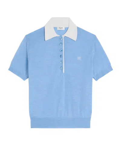 Celine Polo Sweater In Fine Cashmere Silk In Blue