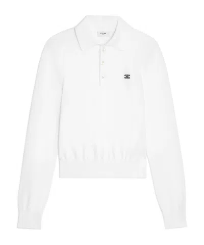 Celine Polo Sweater In Fine Cotton In White
