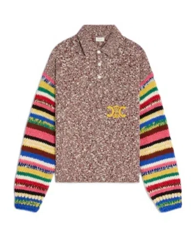 Celine Polo Sweater In Mouline Cotton In Brown