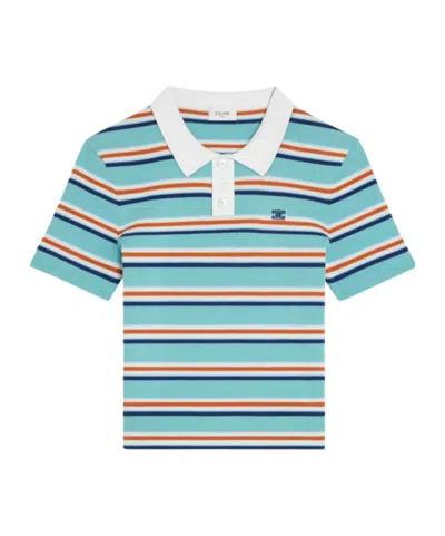 Celine Polo Sweater In Striped Cotton In Multi