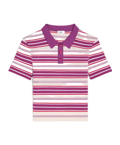 Celine Polo Sweater In Striped Cotton In Purple