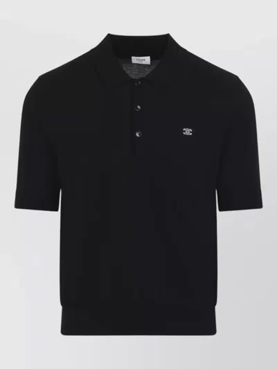 Celine Polo Sweater Straight Fit Ribbed Trims In Black