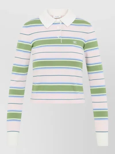 Celine Polo Sweater Striped Cotton Knitwear In White