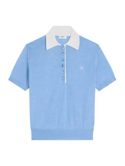 Celine Polo-style Sweater In Thin Cashmere And Silk In Blue