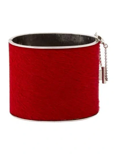 Pre-owned Celine Pony Hair Manchette Hinged Bangle Bracelet, 5.5" In Red
