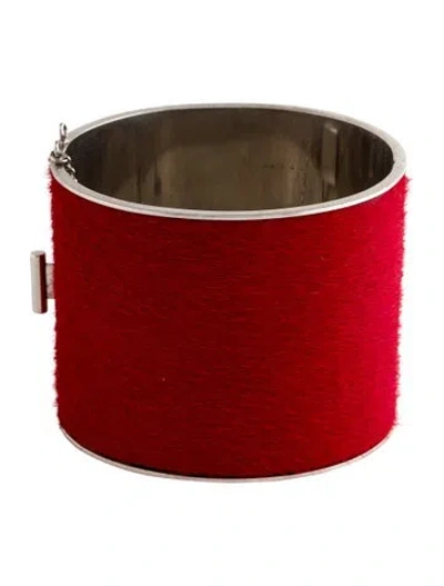 Pre-owned Celine Pony Hair Manchette Hinged Bangle Bracelet, 6.5" In Red