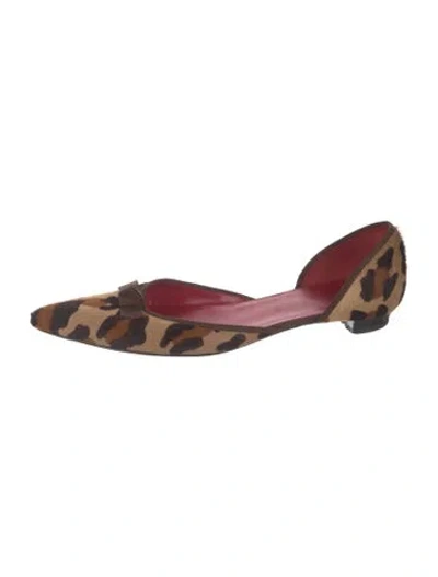 Pre-owned Celine Ponyhair Animal Print D'orsay Flats In Brown