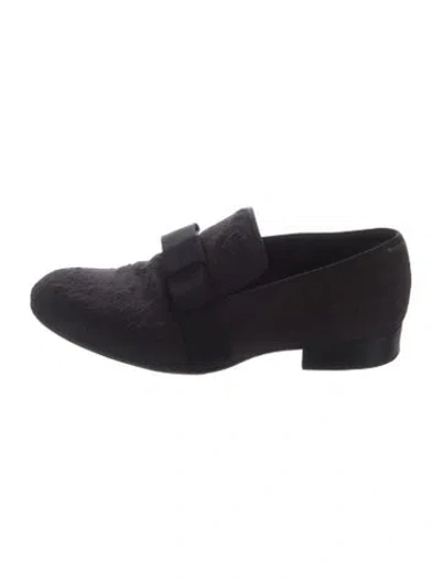 Pre-owned Celine Ponyhair Bow Accents Loafers In Black