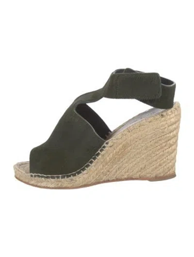 Pre-owned Celine Ponyhair Cutout Accent Espadrilles In Green