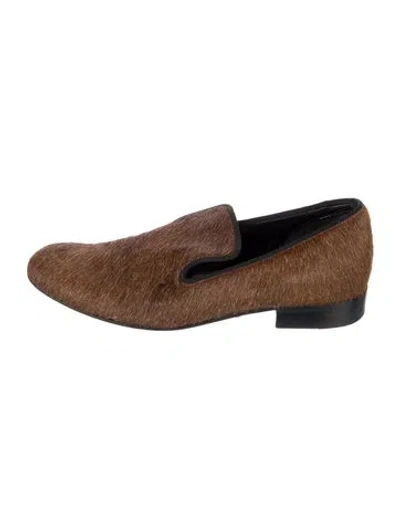 Pre-owned Celine Ponyhair Grosgrain Trim Loafers In Brown