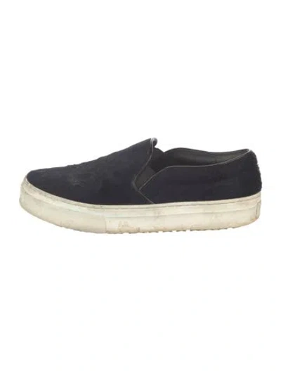 Pre-owned Celine Ponyhair Leather Trim Embellishment Sneakers In Blue/white