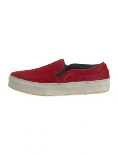 Pre-owned Celine Ponyhair Leather Trim Embellishment Sneakers In Red