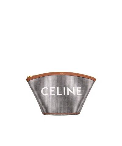 Celine Pouch Couffin In Striped Textile And Calfskin In Blue