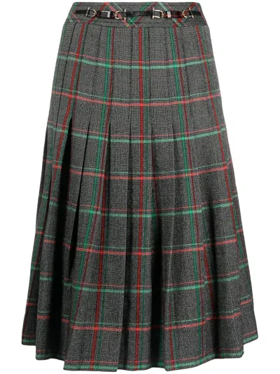 Pre-owned Celine  Pleated Check Skirt In Black