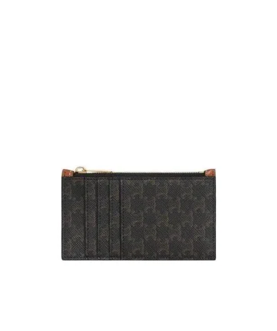 Celine Presbyopia Triumphant Canvas And Lambskin Zipper Clip In Black